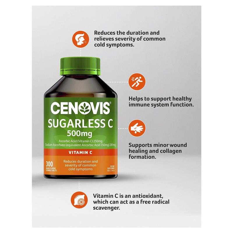 Cenovis Sugarless C 500mg - Chewable Vitamin C - 300 Tablets Value Pack - Image 6