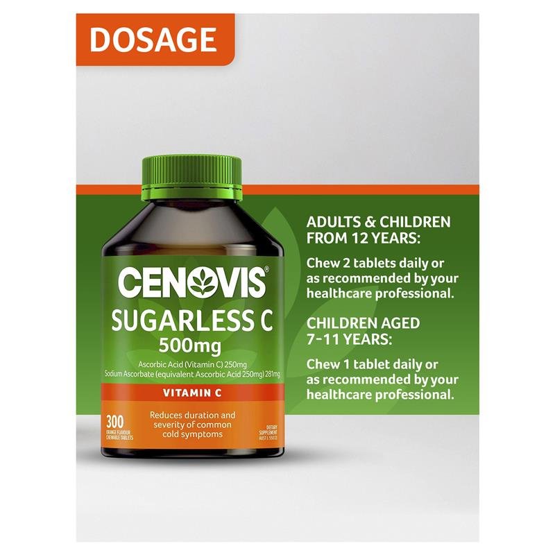 Cenovis Sugarless C 500mg - Chewable Vitamin C - 300 Tablets Value Pack - Image 7