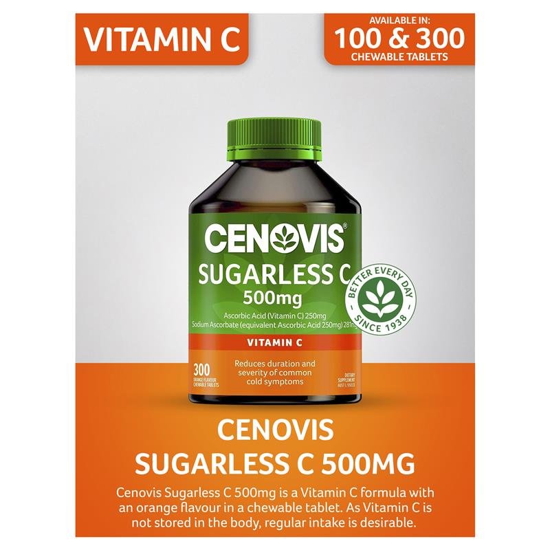 Cenovis Sugarless C 500mg - Chewable Vitamin C - 300 Tablets Value Pack - Image 8