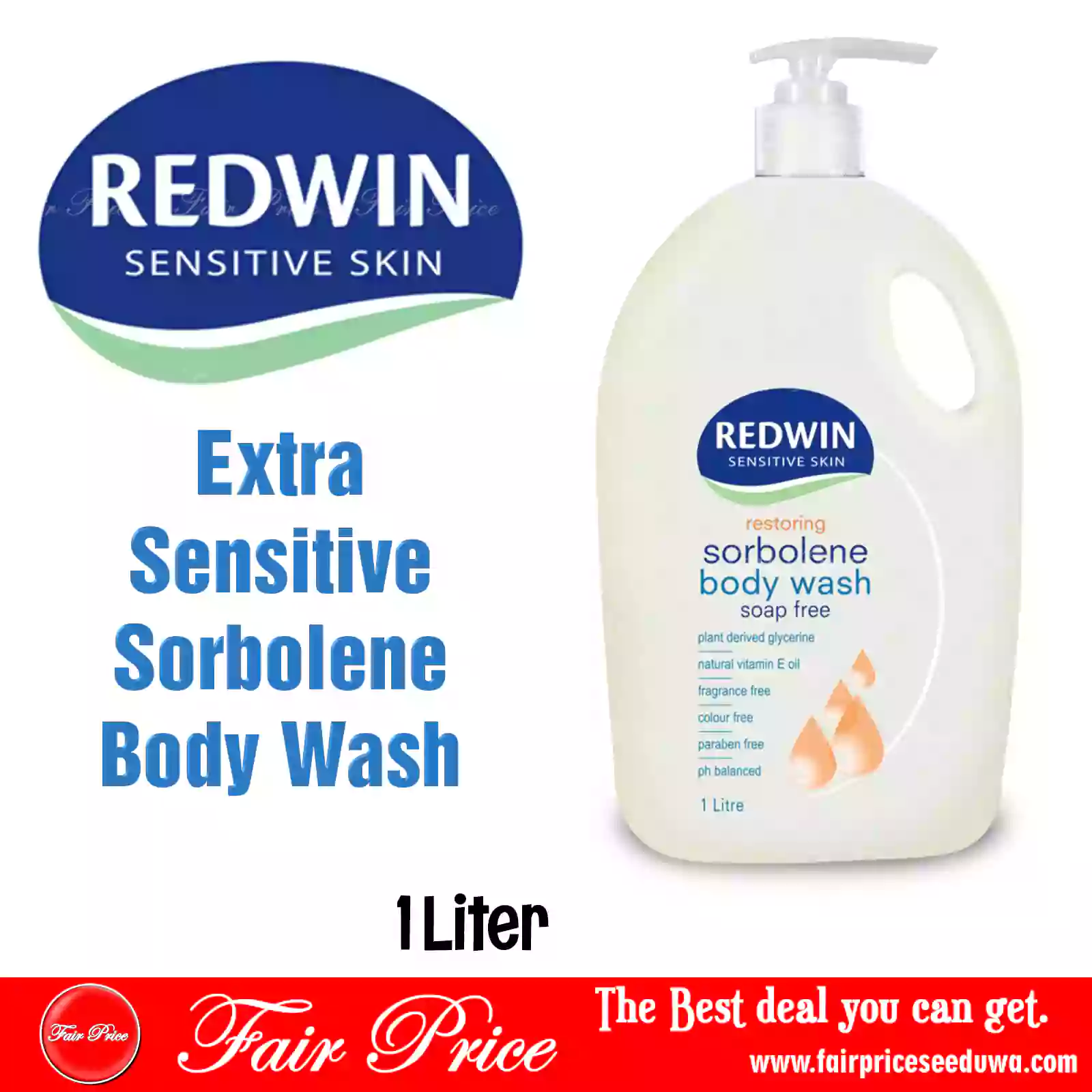 Redwin Extra Sensitive Sorbolene  Body Wash 1L