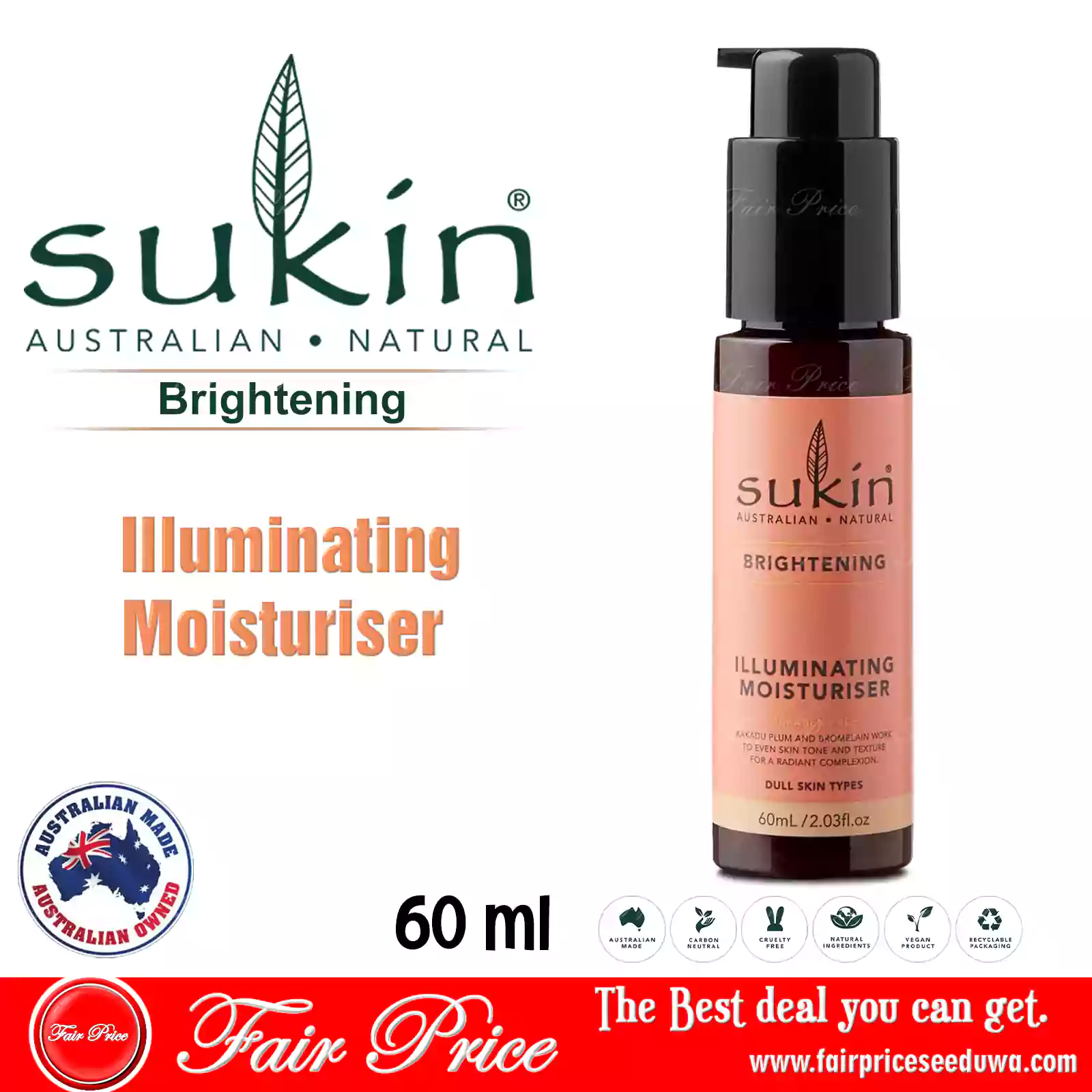 Sukin Brightening Illuminating Moisturiser 60ml
