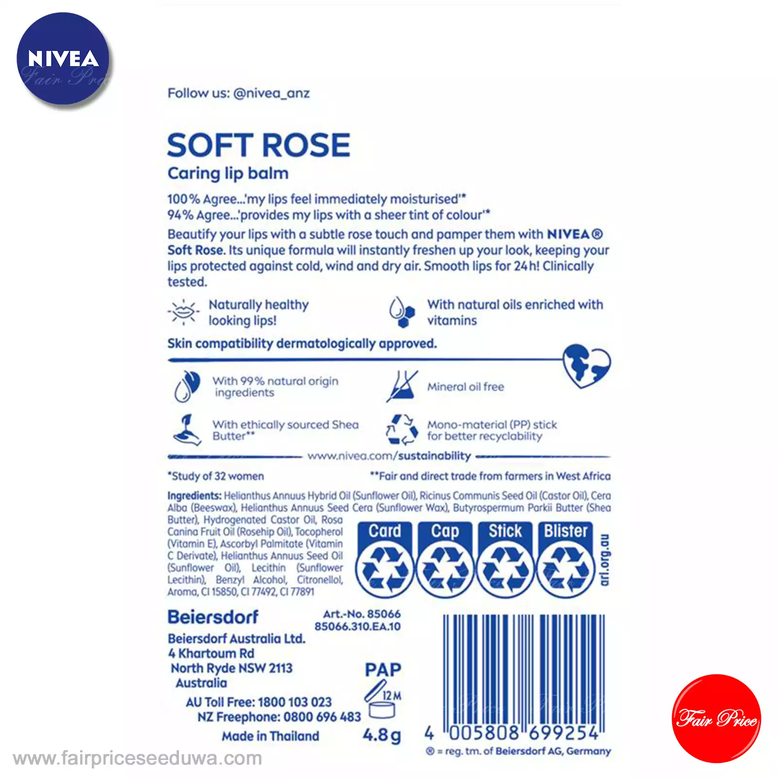 NIVEA Soft Rose Moisturising Lip Balm 4.8g - Image 3