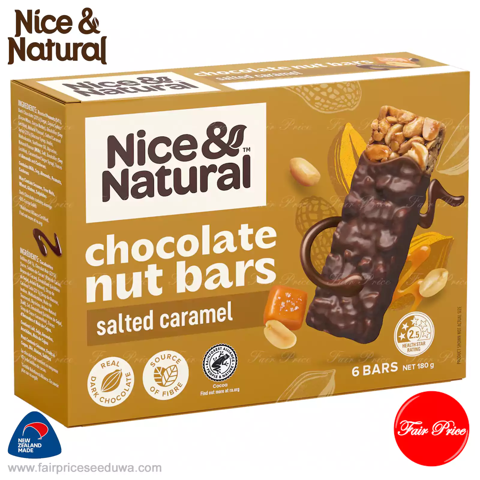 Nice & Natural Chocolate Nut Bars Salted Caramel 6 Pack - Image 2