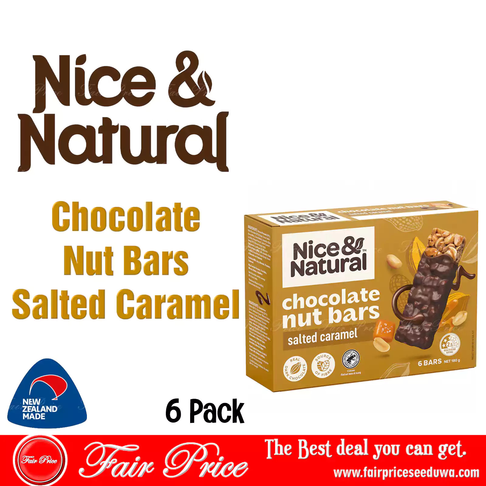 Nice & Natural Chocolate Nut Bars Salted Caramel 6 Pack