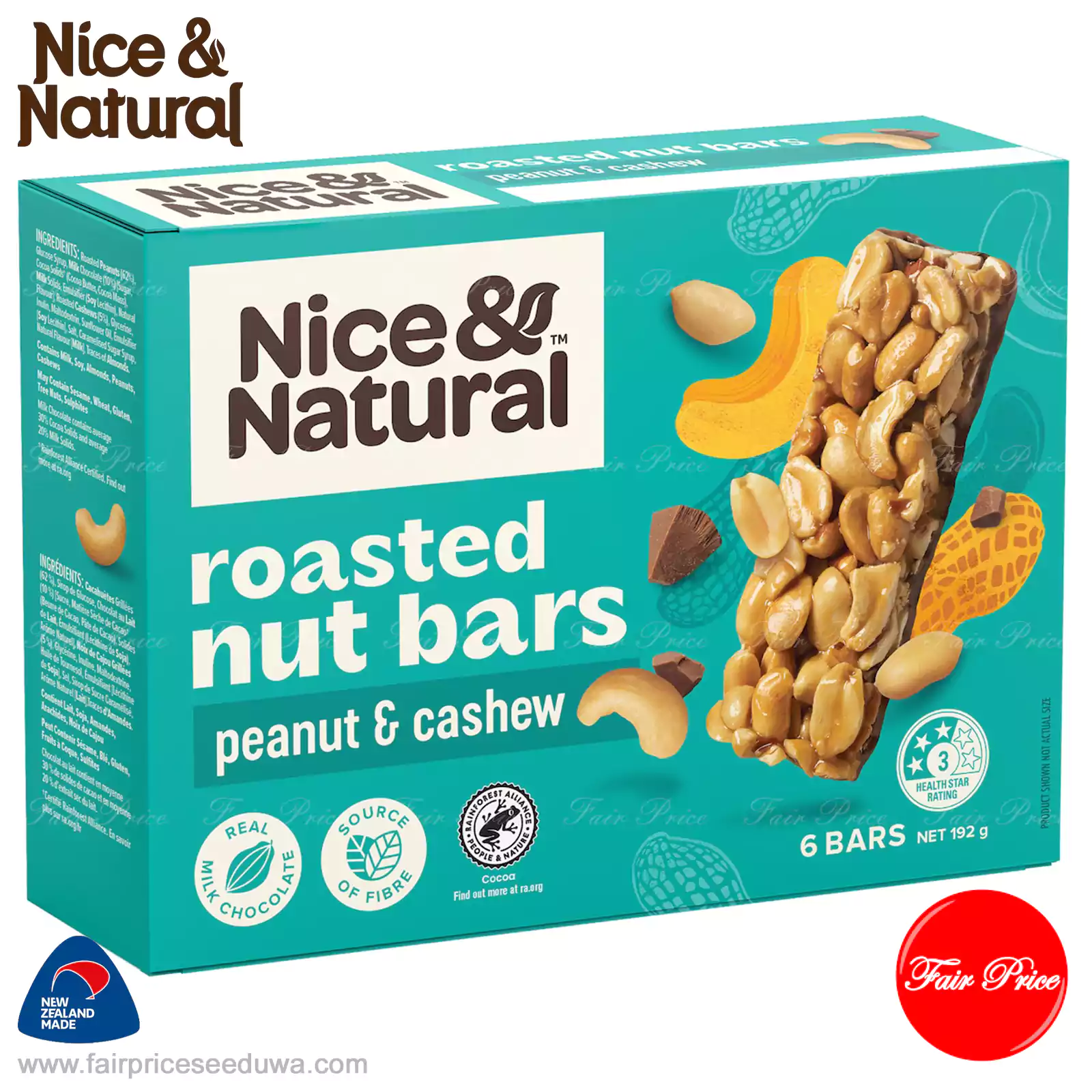 Nice & Natural Roasted Nut Bars Cashew & Peanut 6 Pack 192g - Image 2