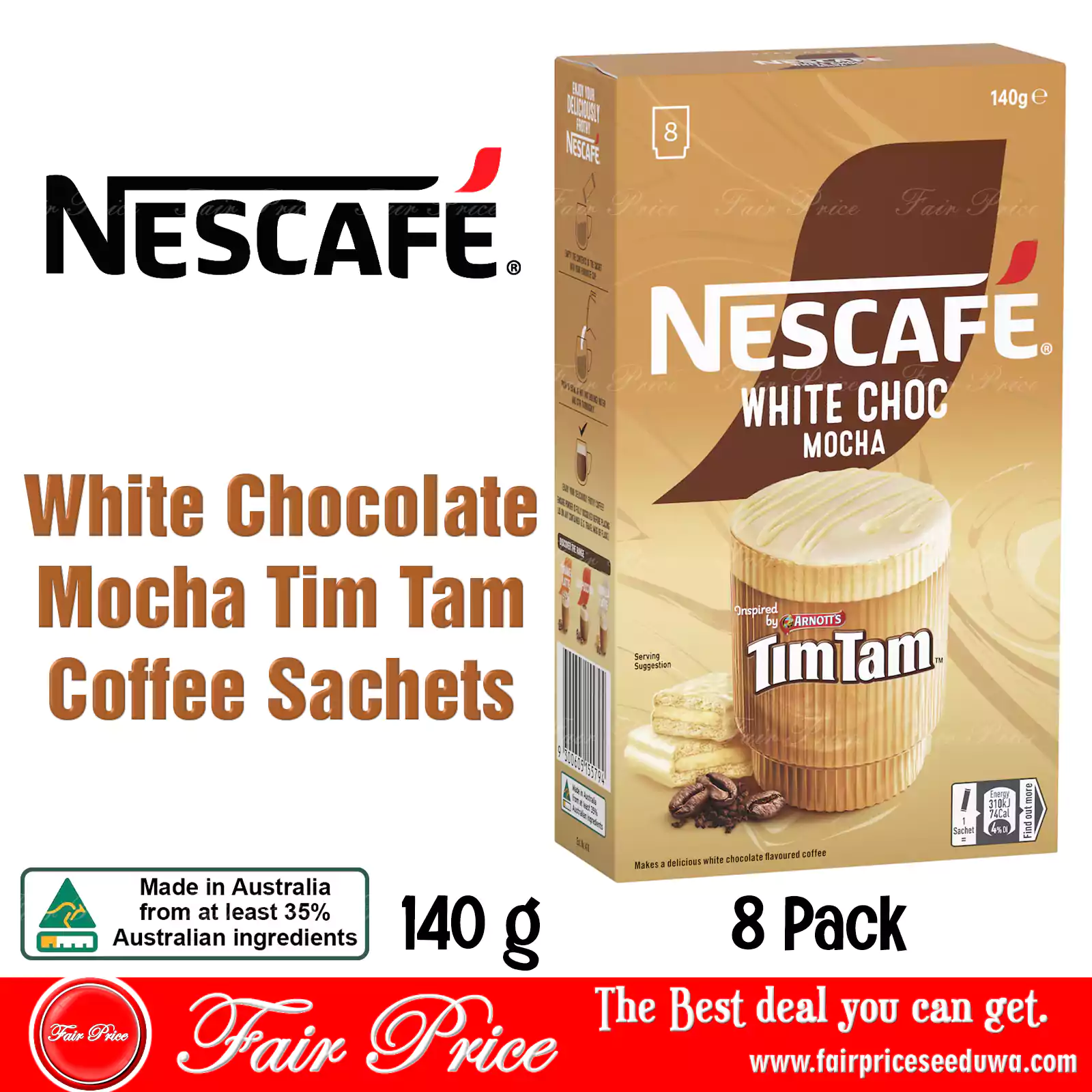 Nescafe White Chocolate Mocha Tim Tam Coffee Sachets 8 pack