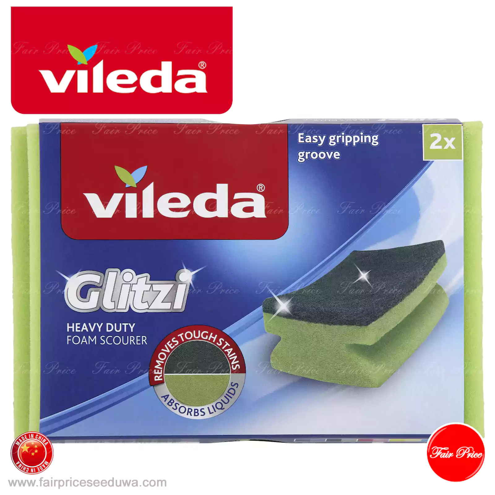 Vileda Glitzi Heavy Duty Foam Sponge Scourer 2 Pack - Image 4