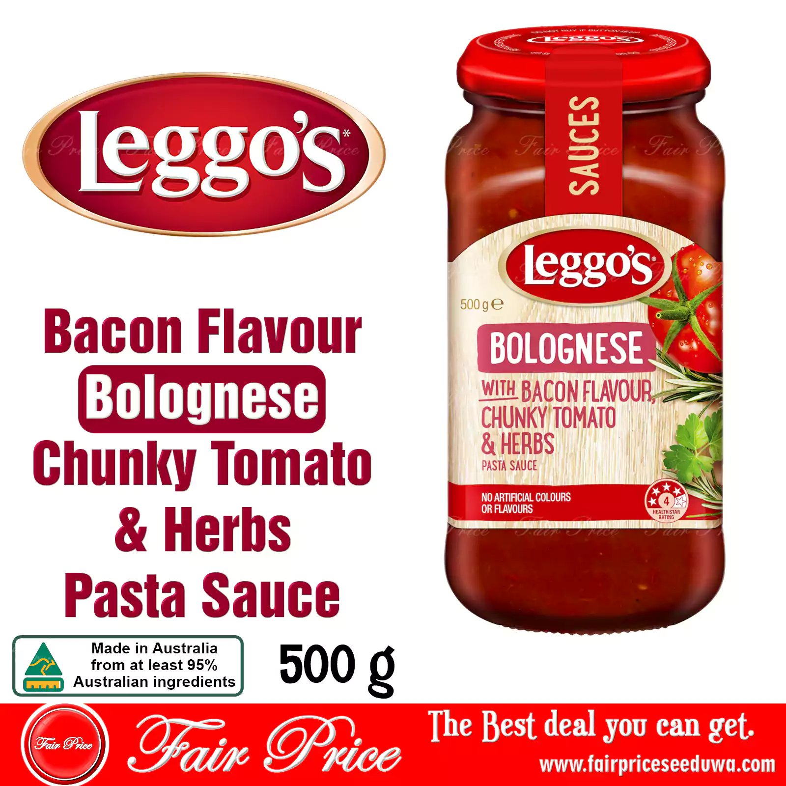 Leggos Bacon Flavour Bolognese Chunky Tomato & Herbs Pasta Sauce 500g