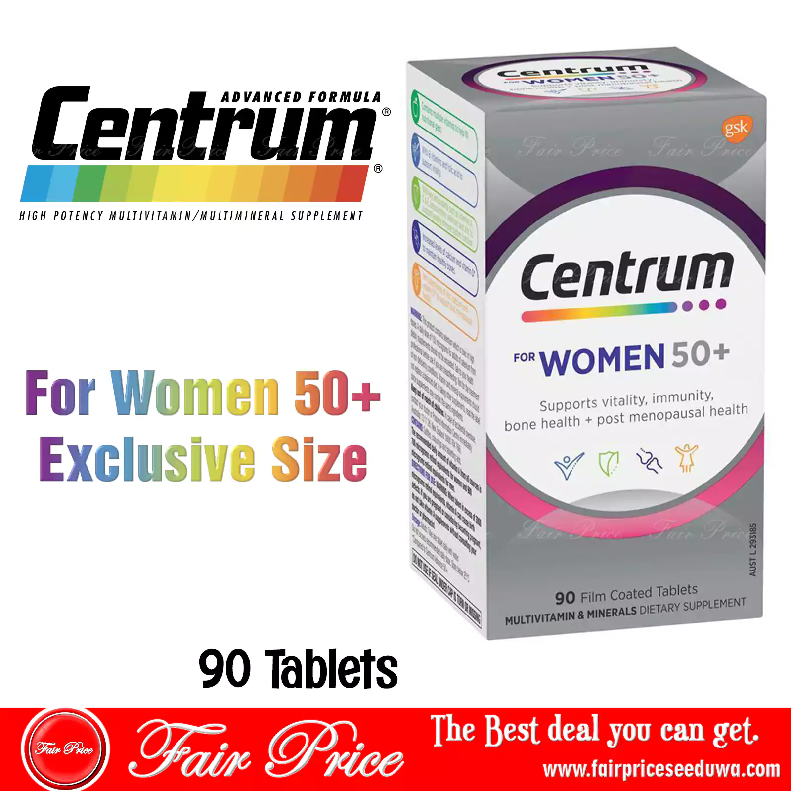 Centrum For Women 50+ 90 Tablets Exclusive Size