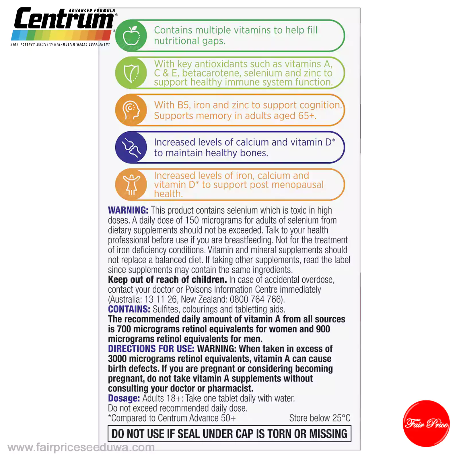 Centrum Women 50+ Daily Multivitamin Supplements 60 Pack - Image 6