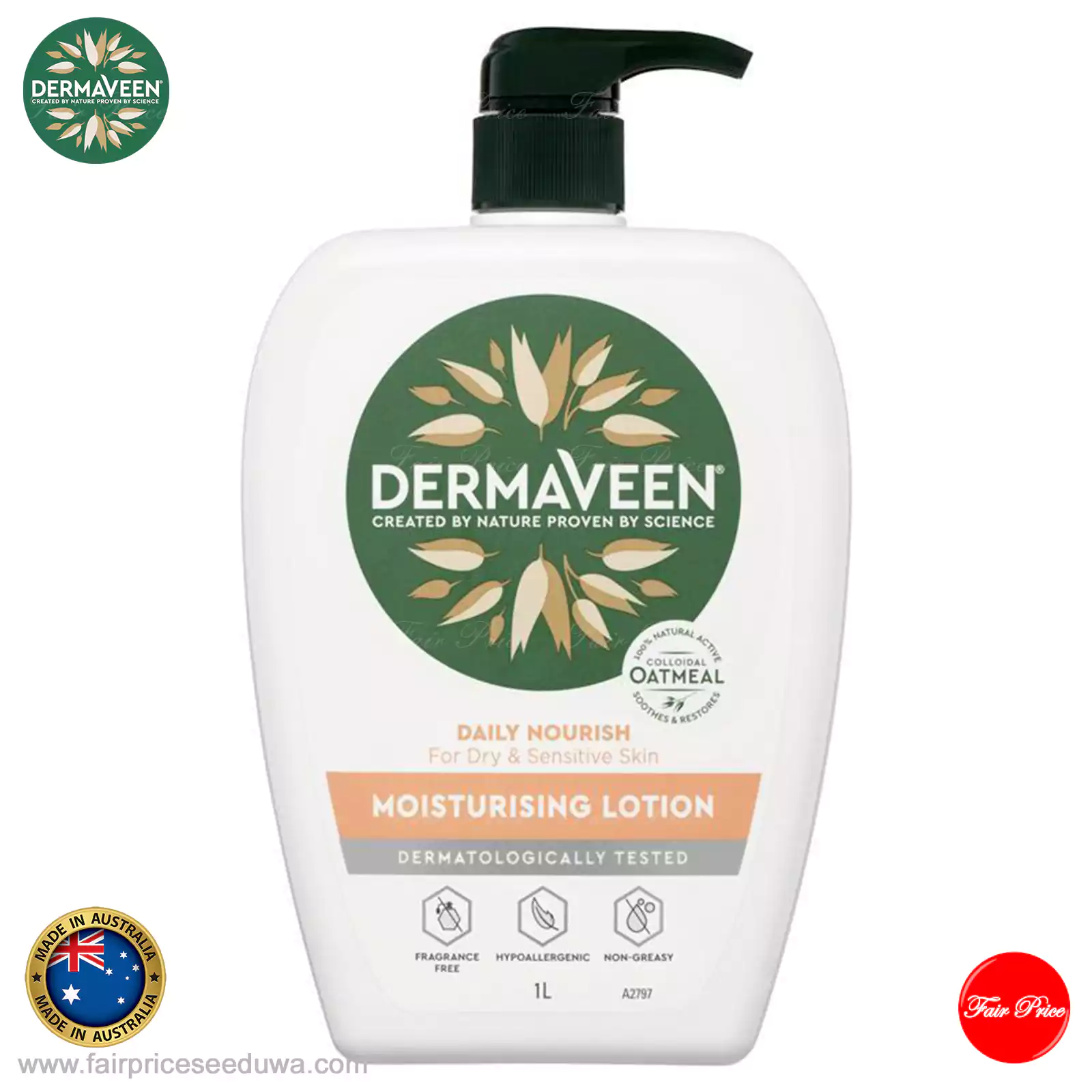 DermaVeen Daily Nourish Moisturising Lotion for Dry & Sensitive Skin 1l - Image 2