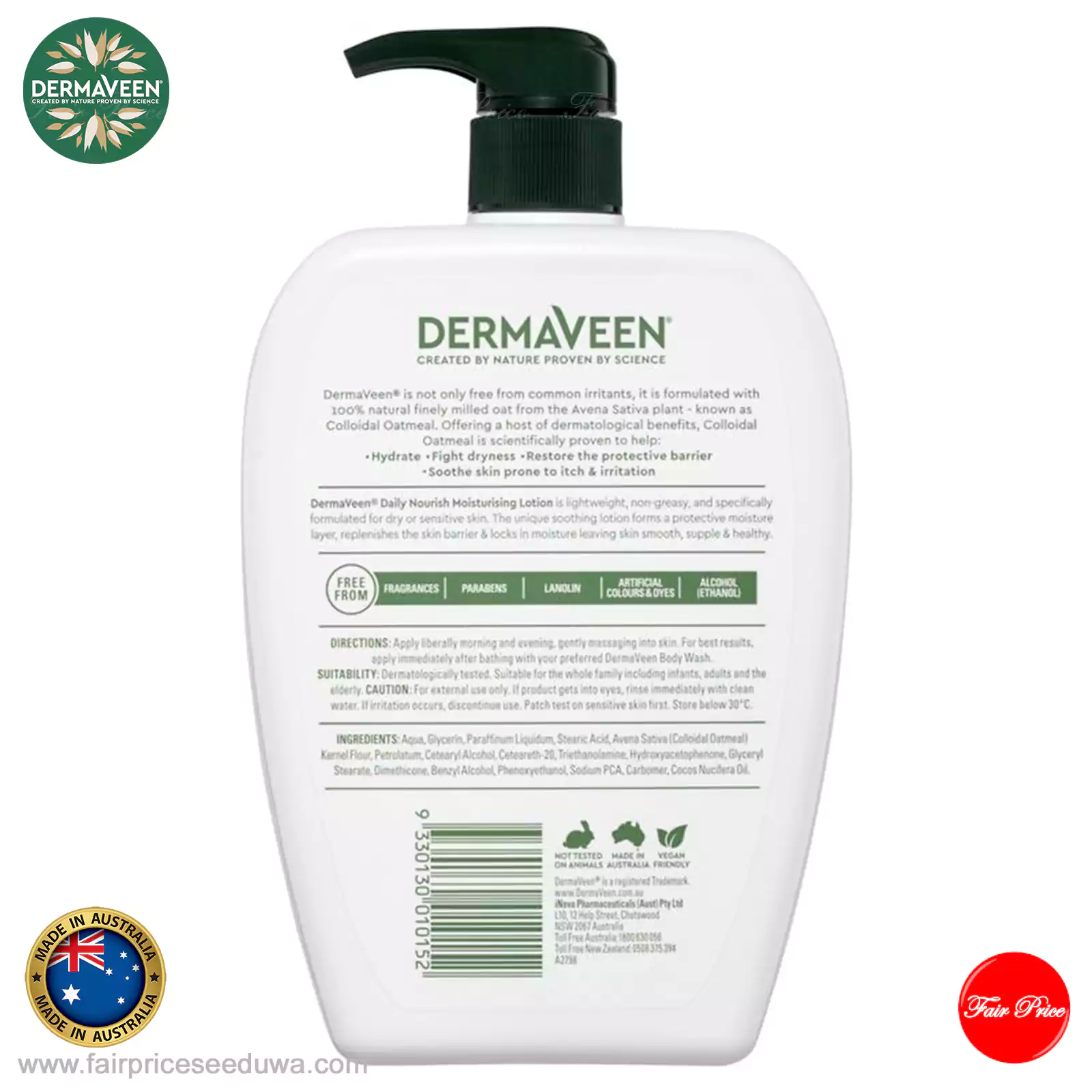 DermaVeen Daily Nourish Moisturising Lotion for Dry & Sensitive Skin 1l - Image 3