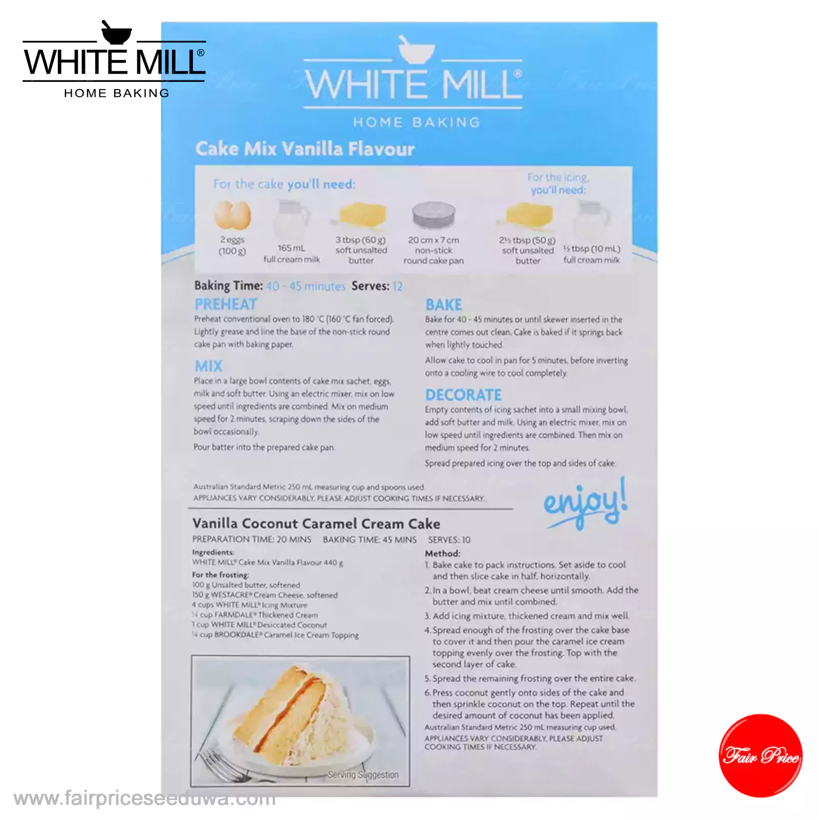 White Mill Vanilla Flavour Traditional Cake Mix with Icing 440g - Image 4
