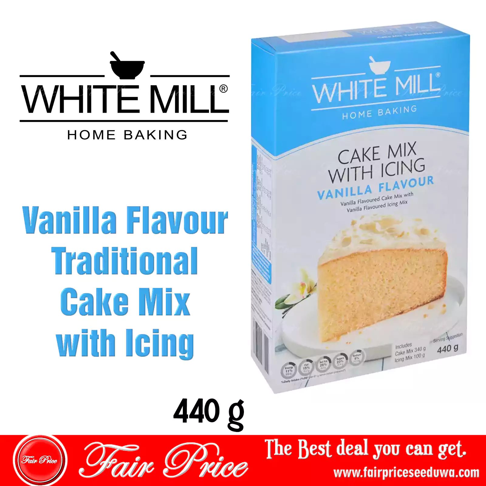 White Mill Vanilla Flavour Traditional Cake Mix with Icing 440g