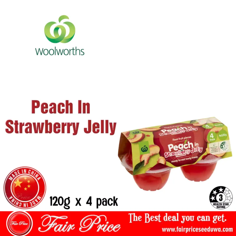 Woolworths Peach In Strawberry Jelly 4 Pack