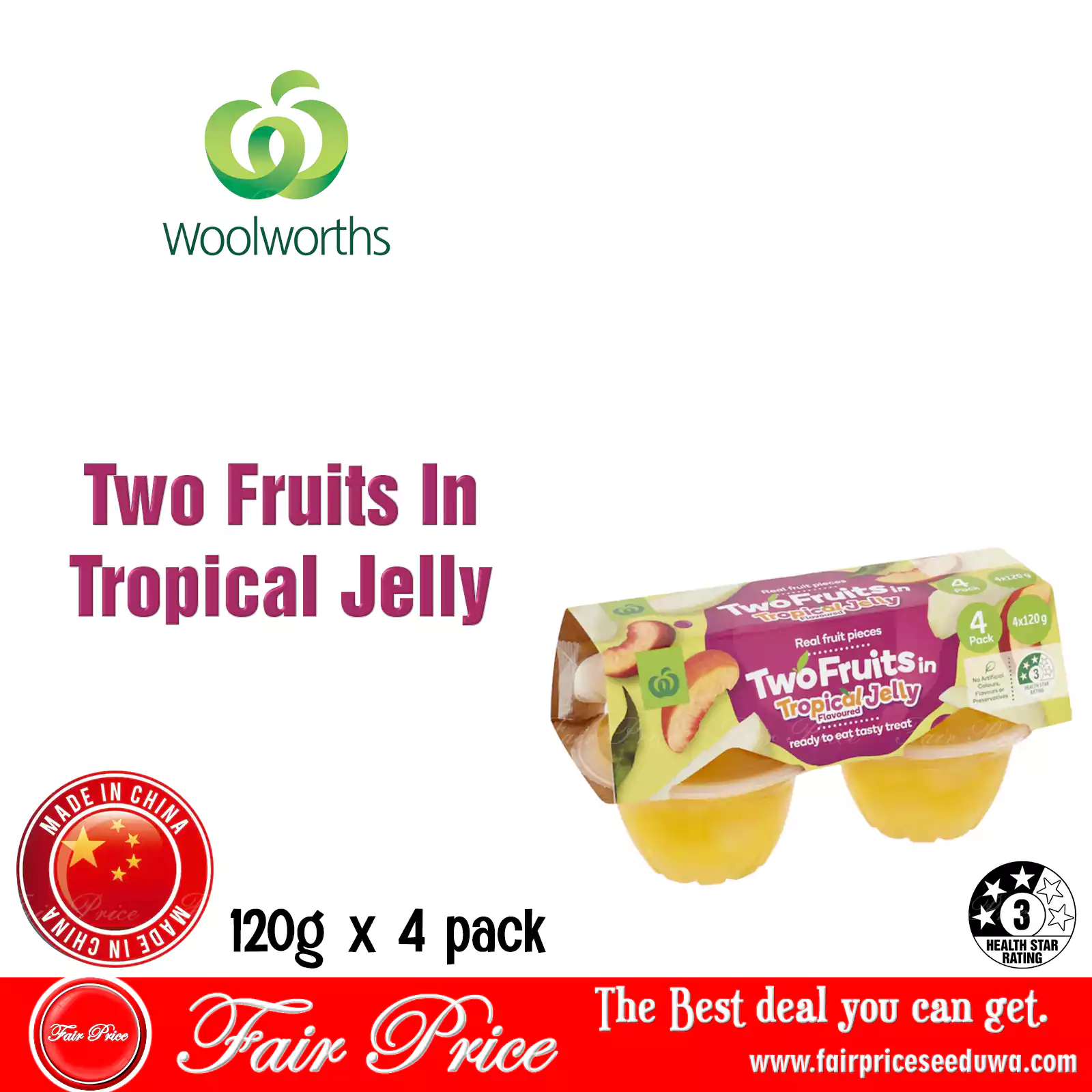 Woolworths Two Fruits In Tropical Jelly 4 Pack