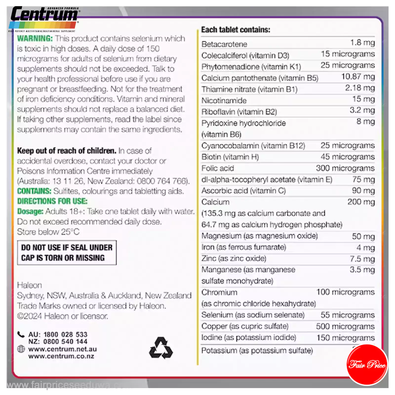 Centrum Advance 50+ Daily Multivitamin Supplements 120 pack - Image 5