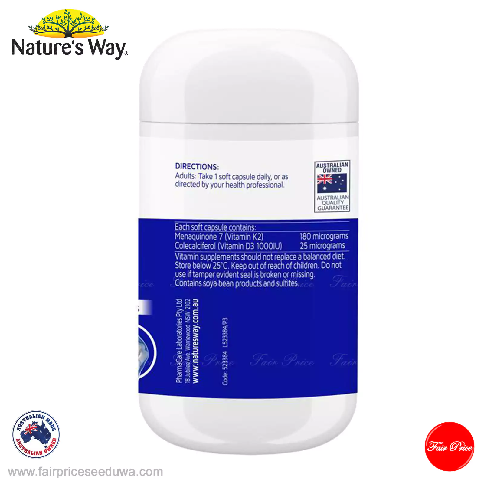 Nature's Way Osteo K Vitamin K2 + D3 180mcg 30 Softgel Capsules - Image 3