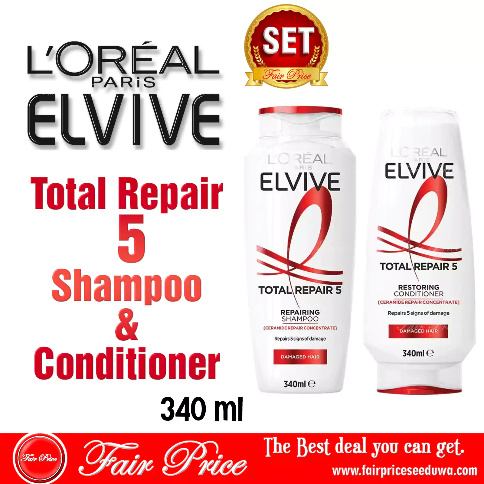 LOreal Elvive Total Repair 5 Shampoo & Conditioner 340ml (Set)