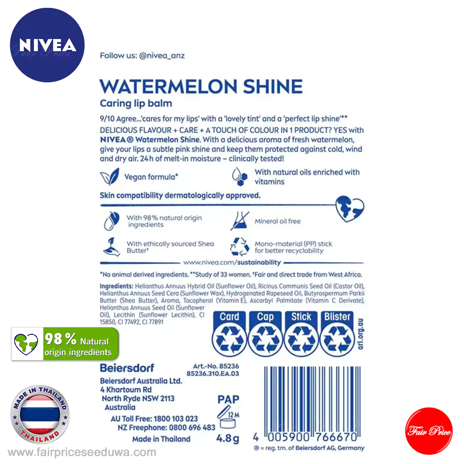 NIVEA Lip Care Watermelon Shine Balm 4.8g - Image 8