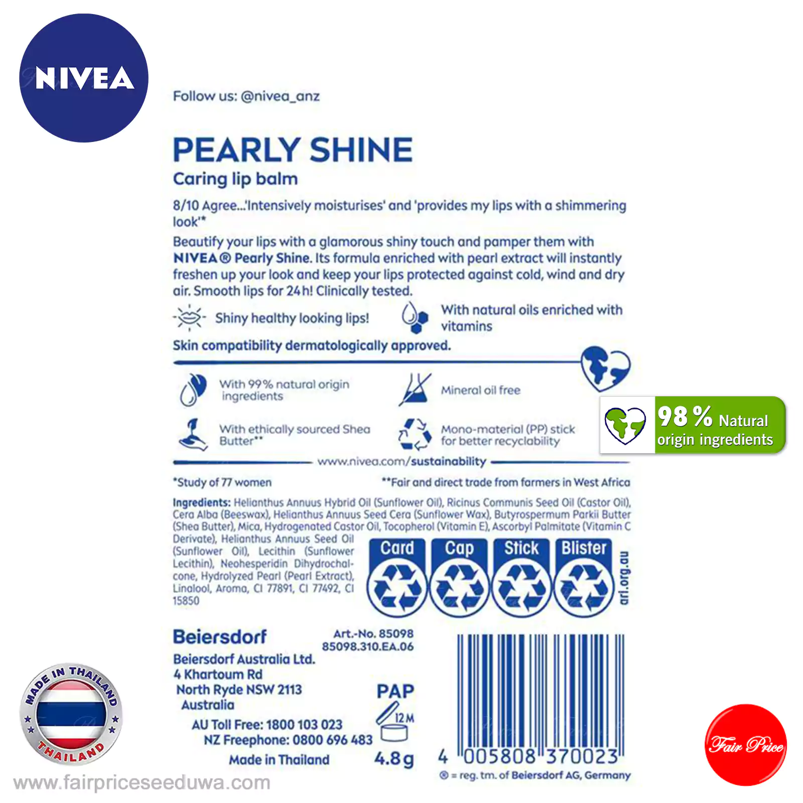 NIVEA Pearly Shine Moisturising Lip Balm 4.8g - Image 8