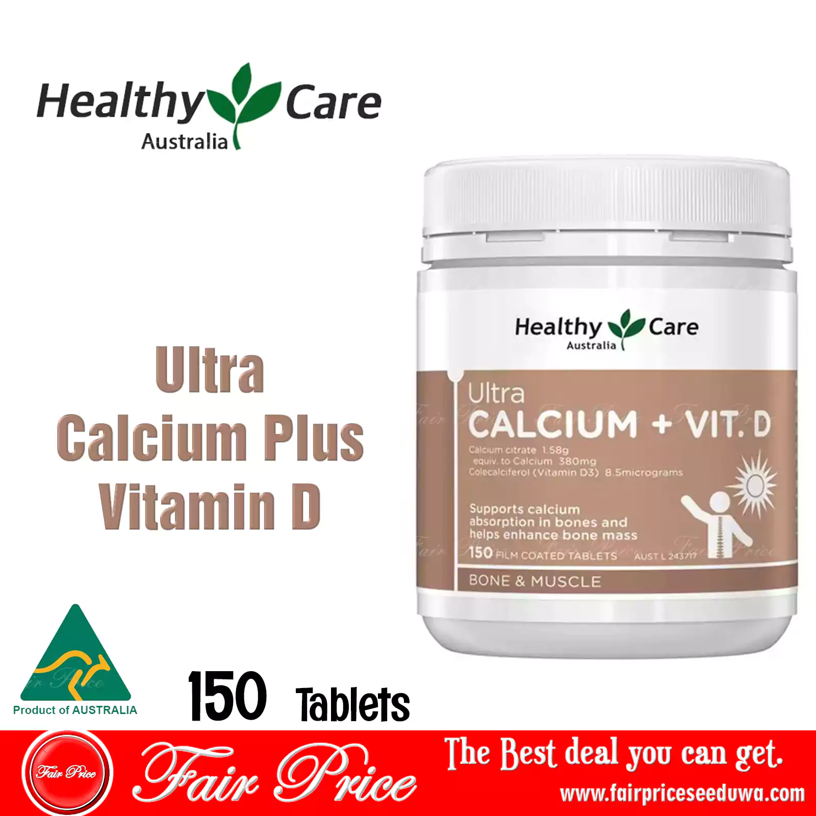 Healthy Care Ultra Calcium Plus Vitamin D 150 Tablets