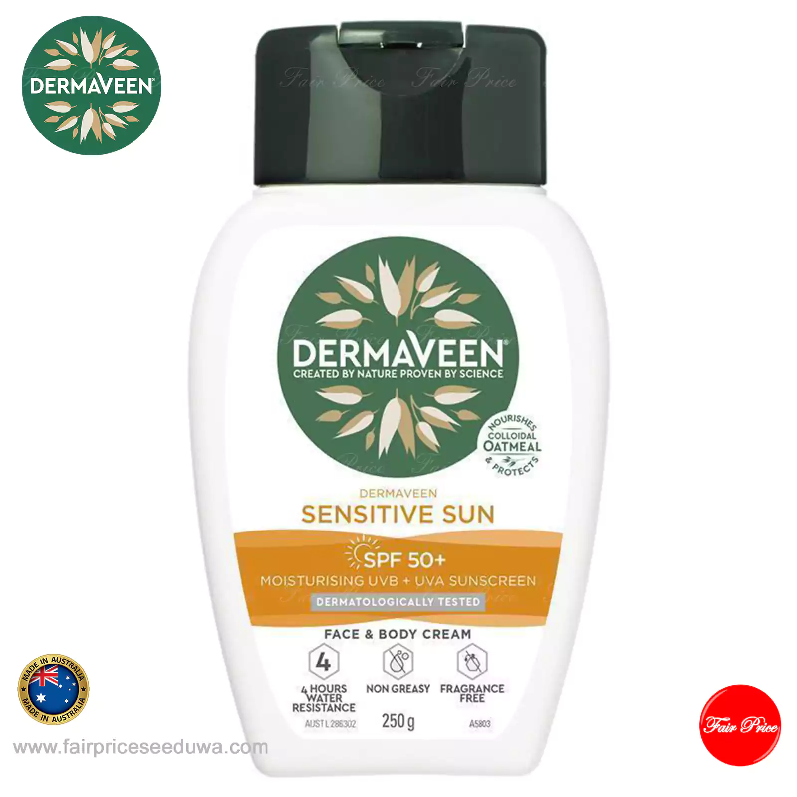 Dermaveen Sensitive Sun SPF 50+ Moisturising Face & Body Cream 250g - Image 2