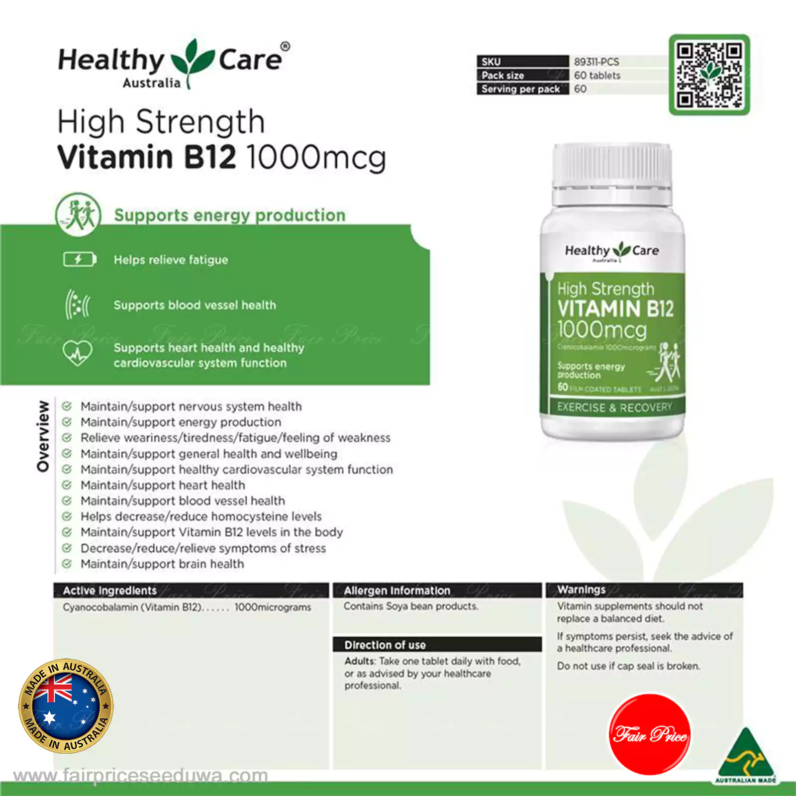 Healthy Care B12 1000mcg 60 Tablets - Image 5