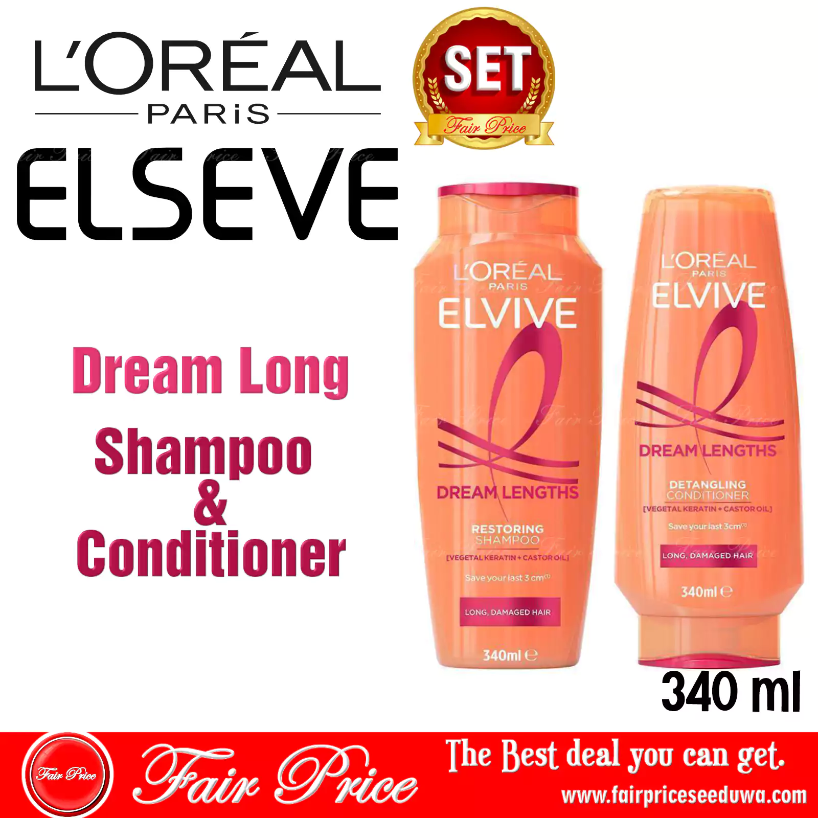 LOreal Elvive Dream Long Shampoo and Conditioner 340ml (Set)