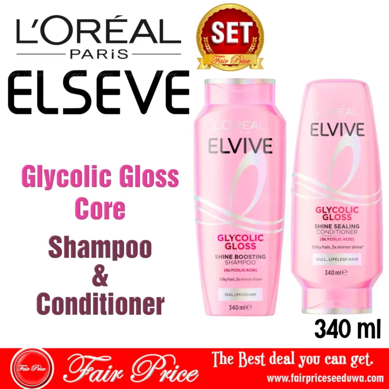 LOreal Paris Elvive Glycolic Gloss Core Shampoo & Conditioner 340mL (Set)