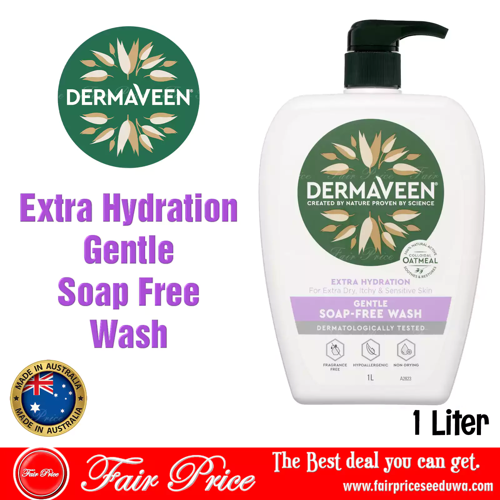 Dermaveen Extra Hydration Gentle Soap Free Wash 1L