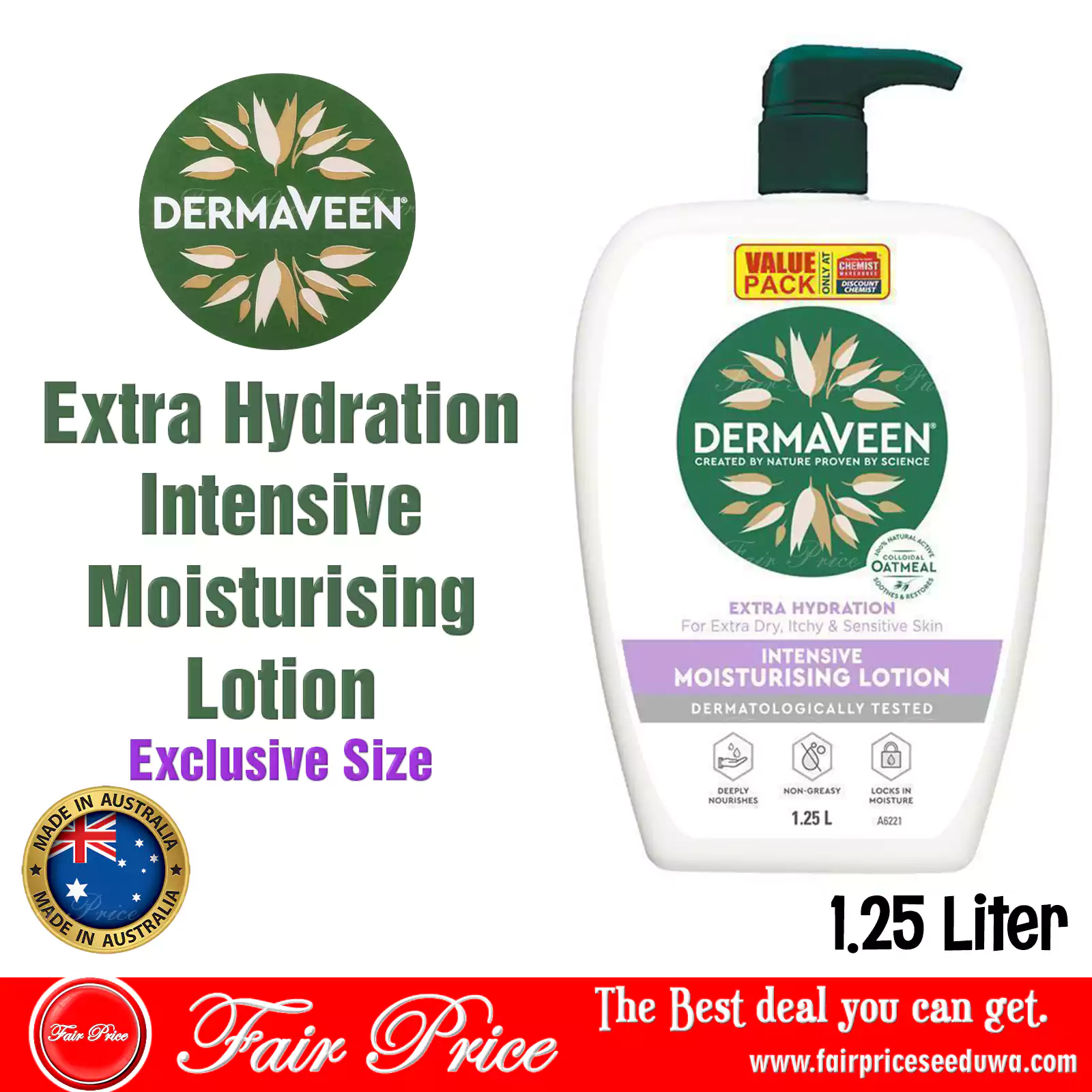 DermaVeen Extra Hydration Intensive Moisturising Lotion 1.25L Exclusive Size