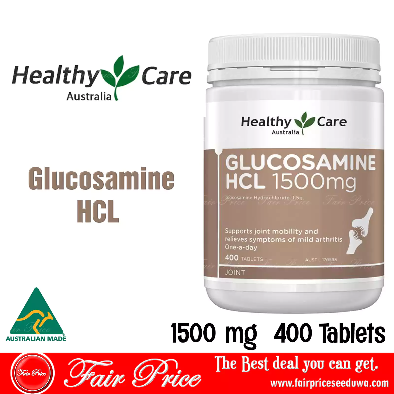Healthy Care Glucosamine HCL 1500mg 400 Tablets