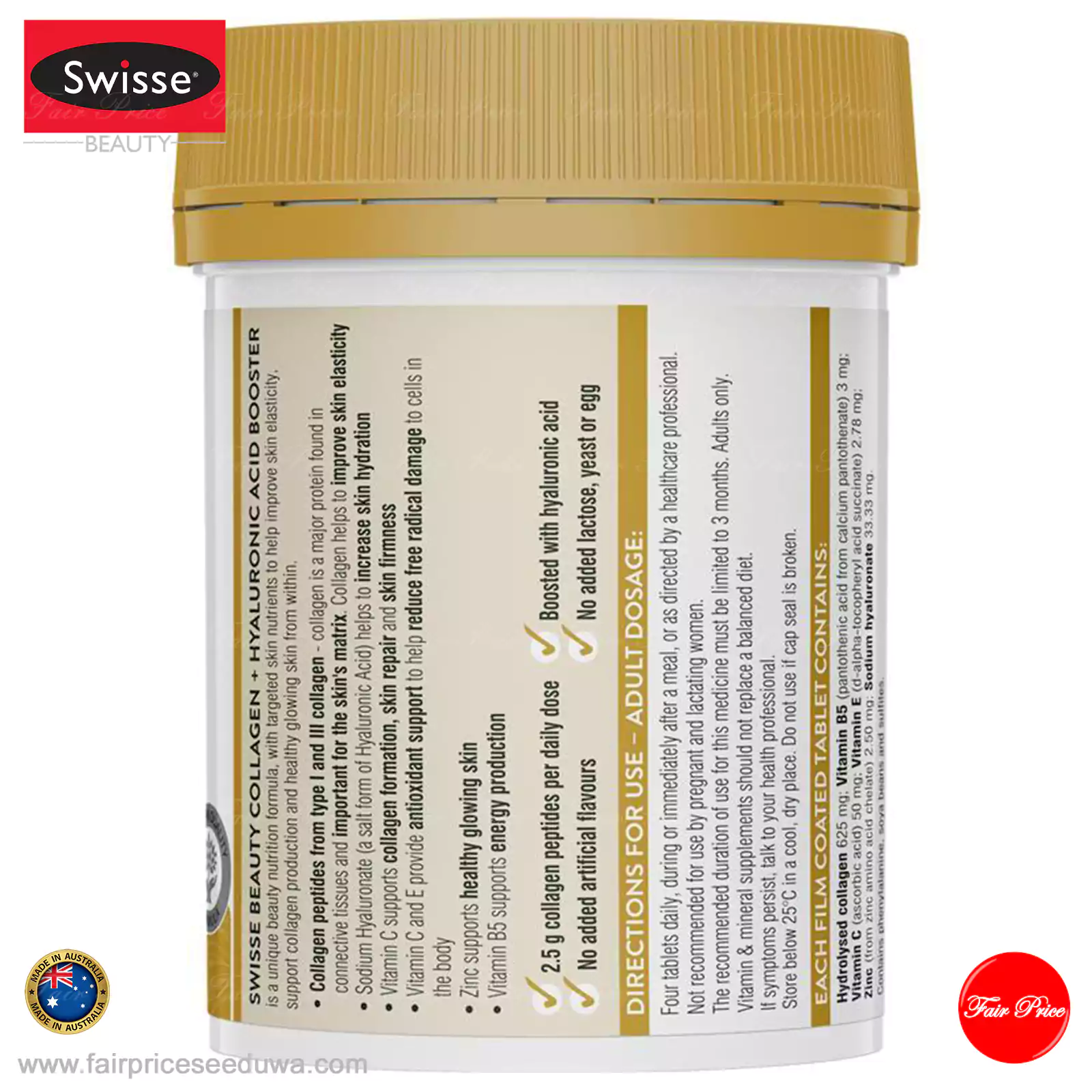 Swisse Beauty Collagen + Hyaluronic Acid Booster 80 Tablets - Image 3