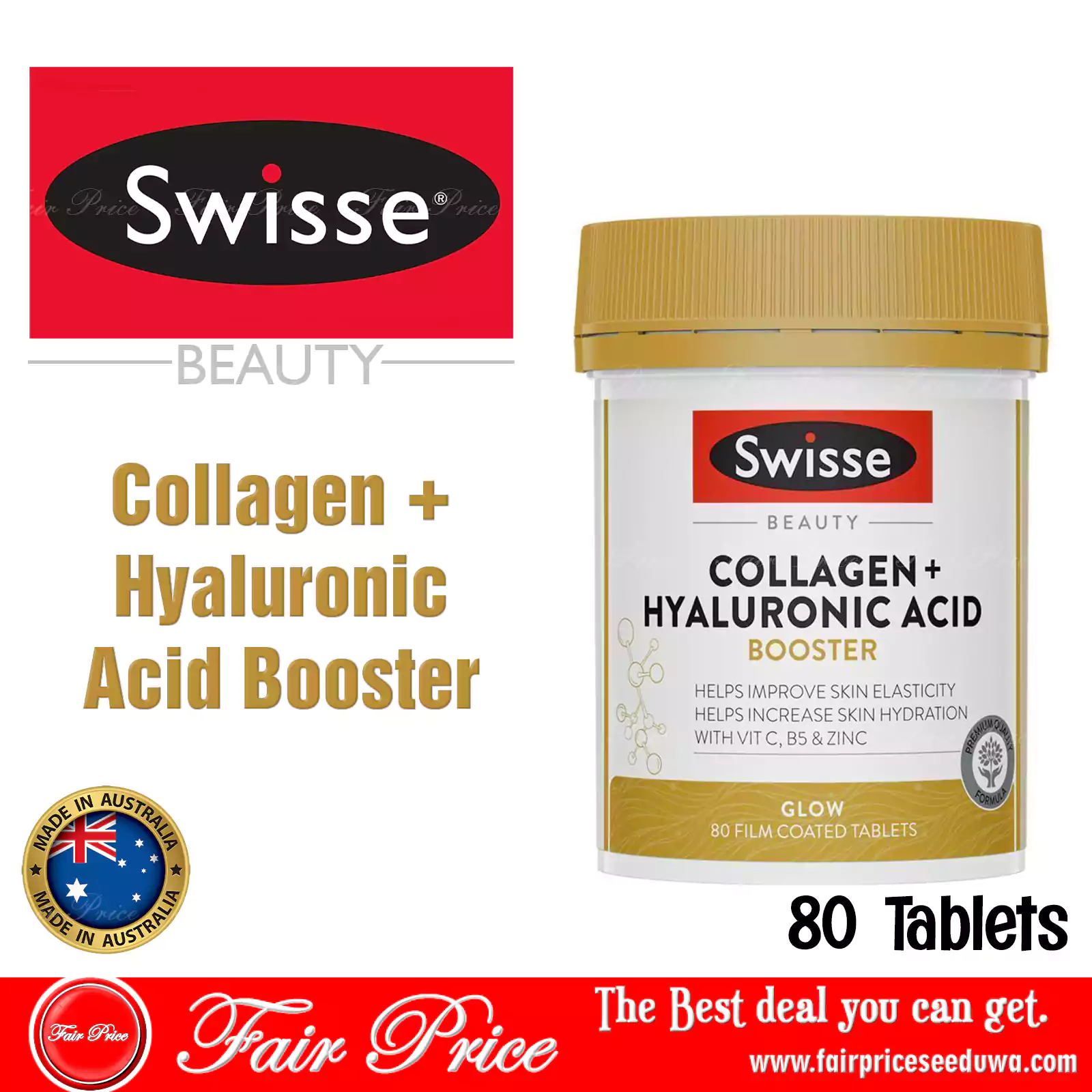 Swisse Beauty Collagen + Hyaluronic Acid Booster 80 Tablets