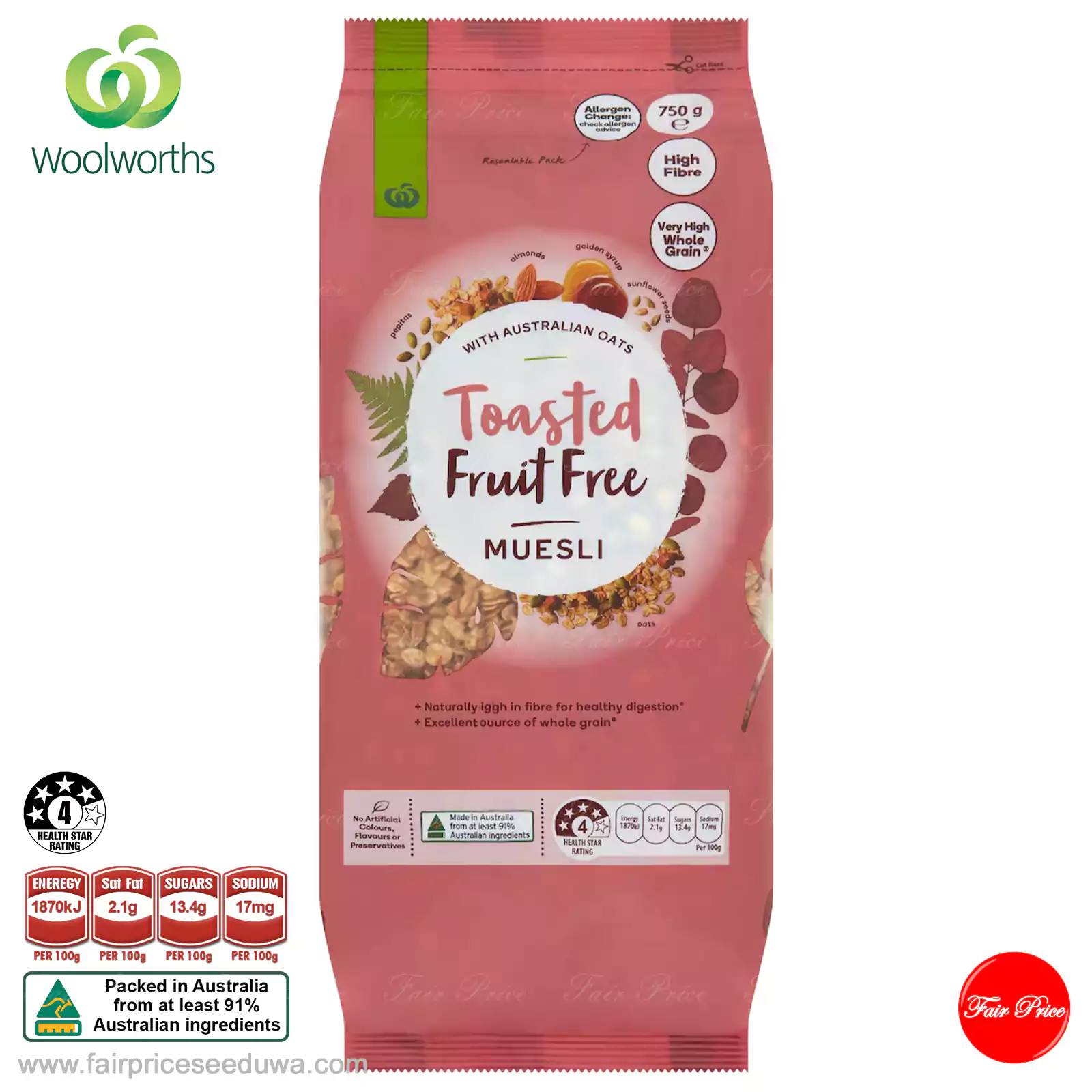 Woolworths Fruit Free Toasted Muesli 750g - Image 2