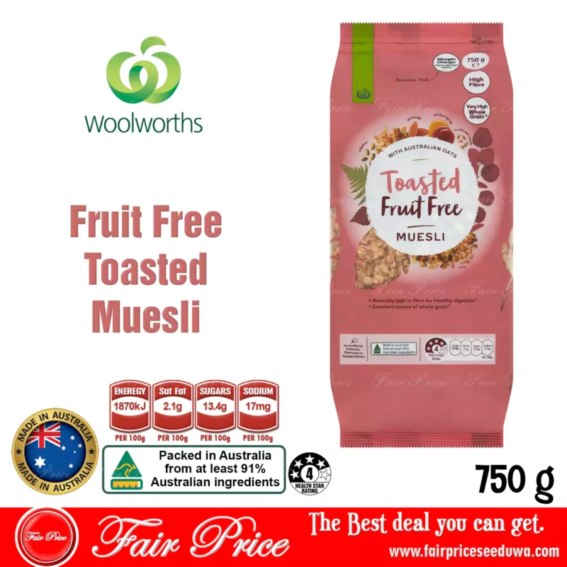 Woolworths Fruit Free Toasted Muesli 750g
