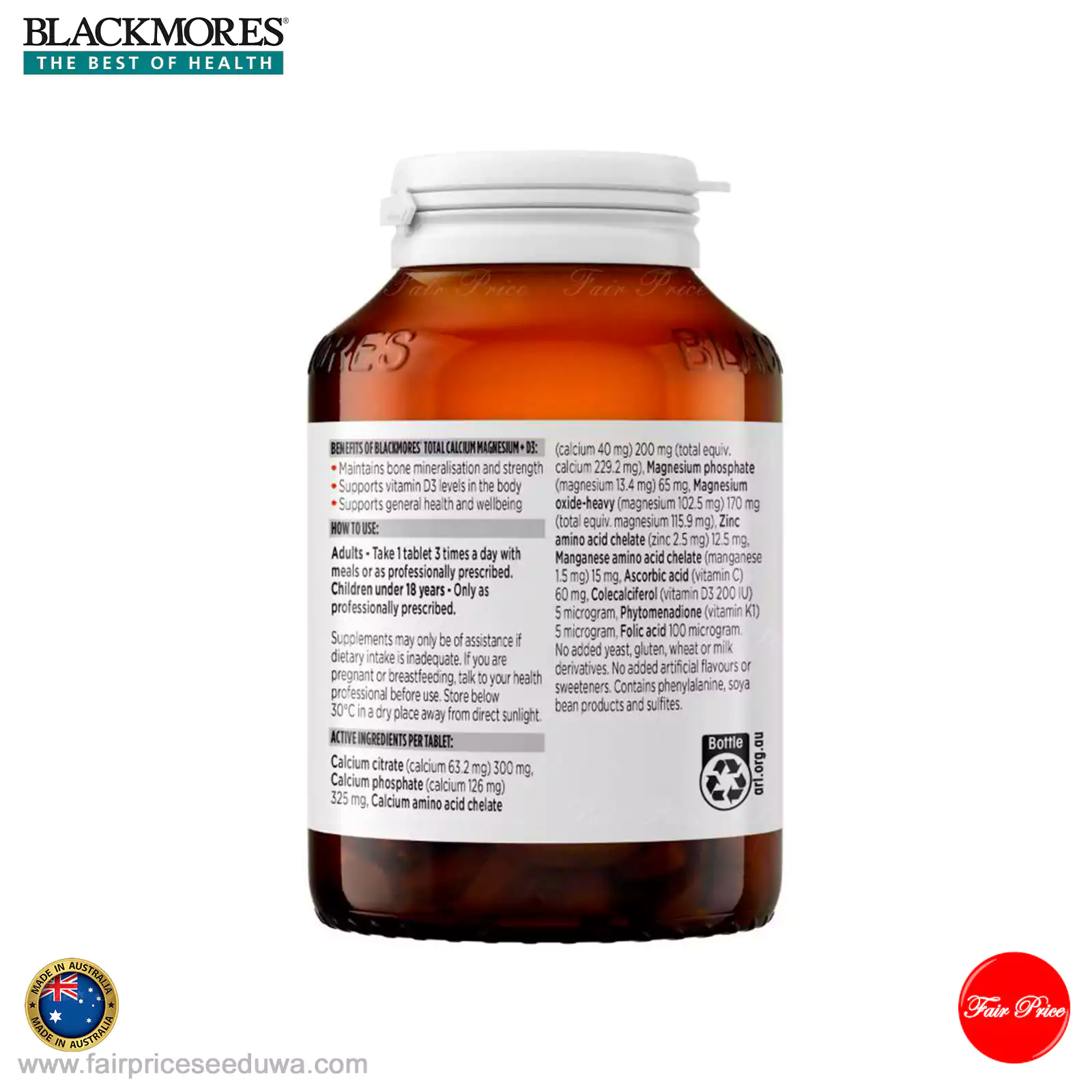 Blackmores Total Calcium Magnesium + D3 Tablets  125 Pack - Image 3