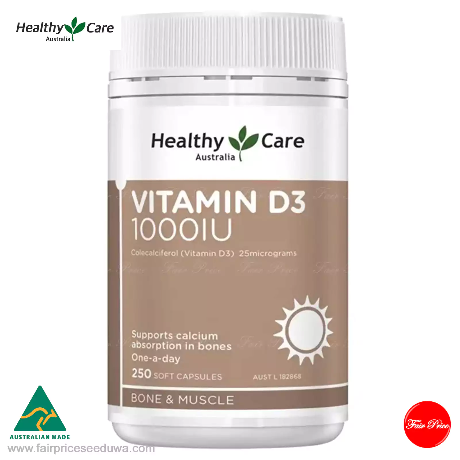 Healthy Care Vitamin D3 1000IU 250 softgel Capsules - Image 2