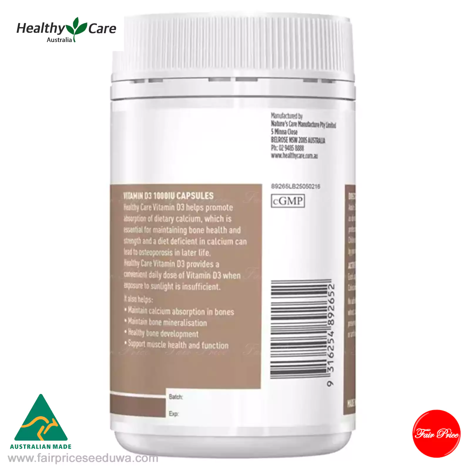 Healthy Care Vitamin D3 1000IU 250 softgel Capsules - Image 3