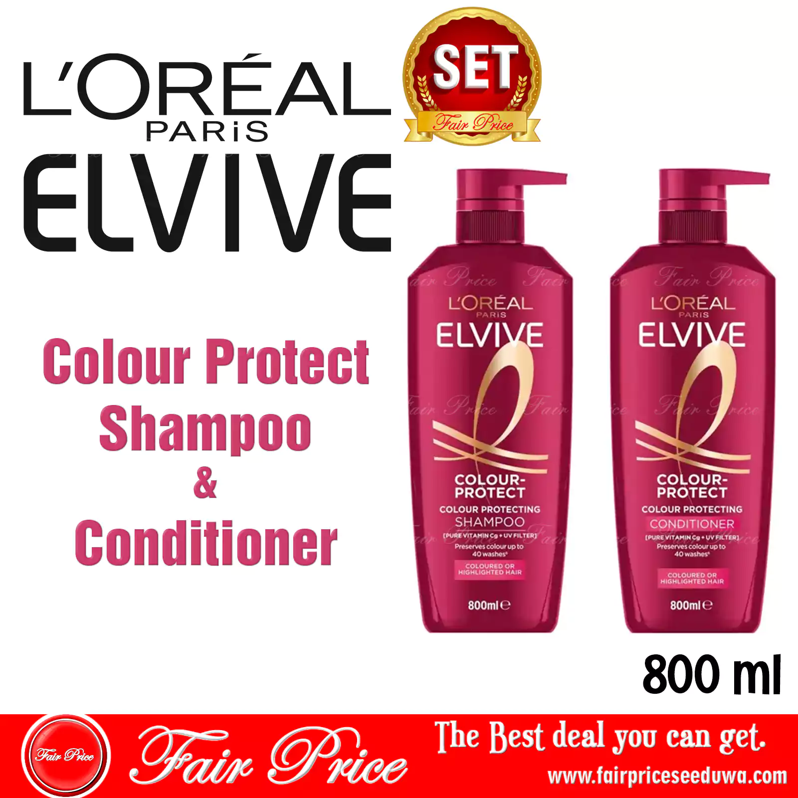LOreal Elvive Colour Protect Shampoo and Conditioner 800ml (Set)