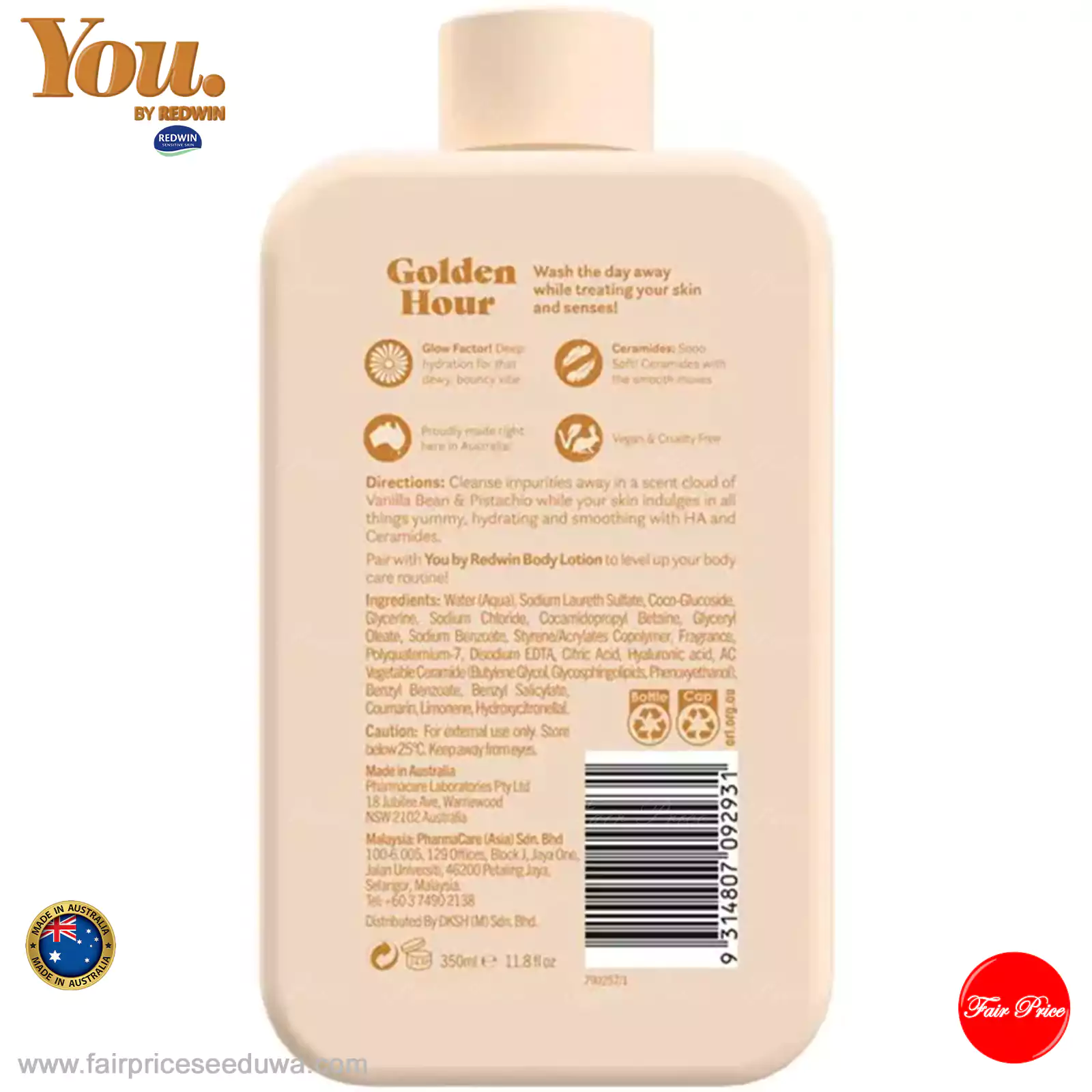 Redwin You Golden Hour Vanilla Bean & Pistachio Body Cleanser 350ml - Image 3