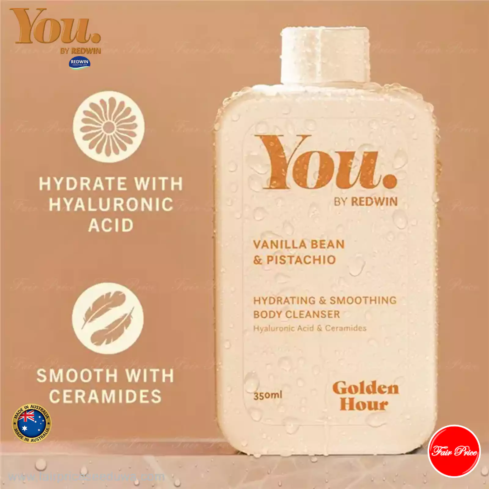 Redwin You Golden Hour Vanilla Bean & Pistachio Body Cleanser 350ml - Image 4