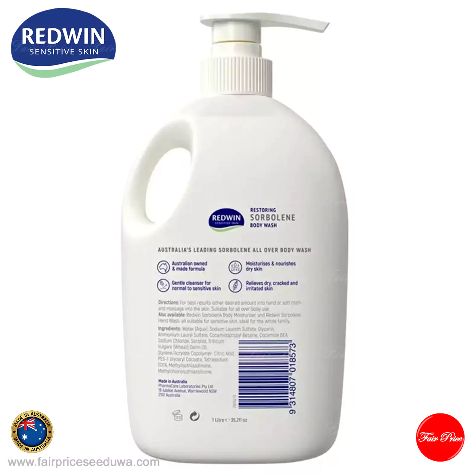 Redwin Sorbolene Body Wash with Vitamin E 1 Litre - Image 3