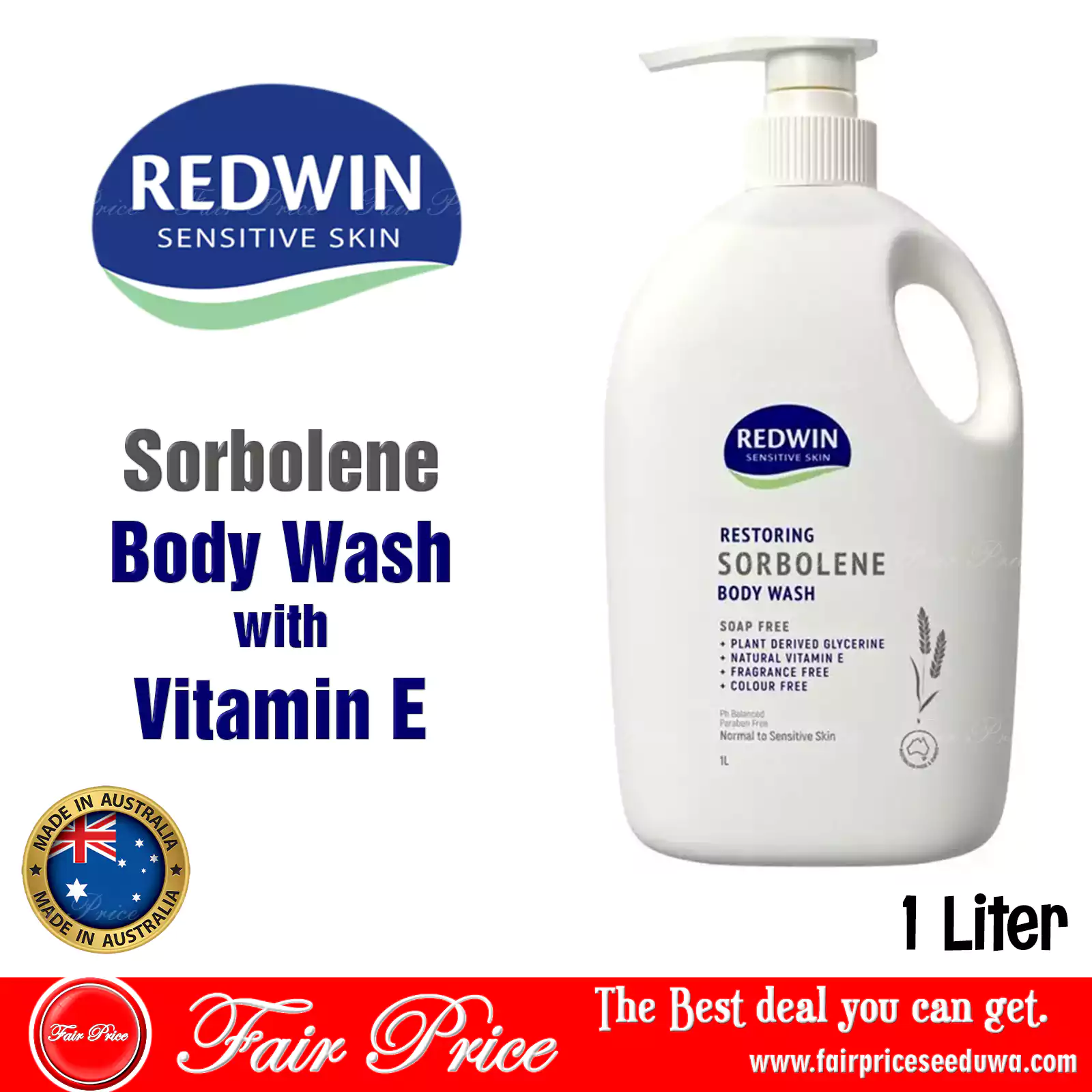 Redwin Sorbolene Body Wash with Vitamin E 1 Litre