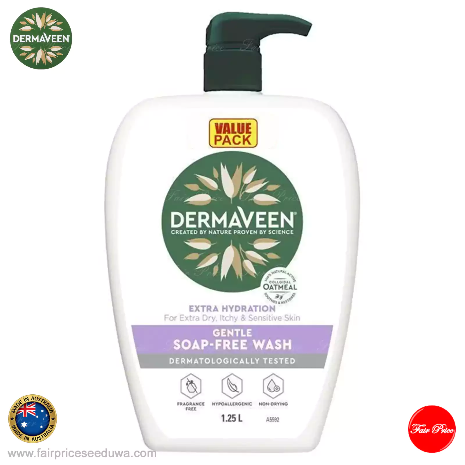 DermaVeen Extra Hydration Gentle Soap Free Wash 1.25L Exclusive Size - Image 2