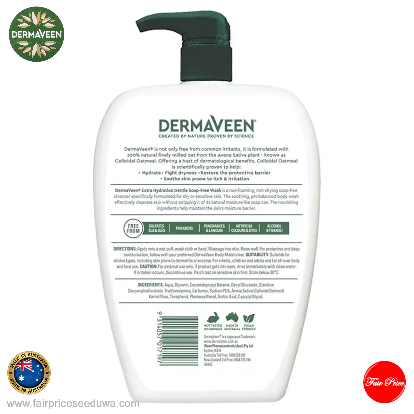 DermaVeen Extra Hydration Gentle Soap Free Wash 1.25L Exclusive Size - Image 3