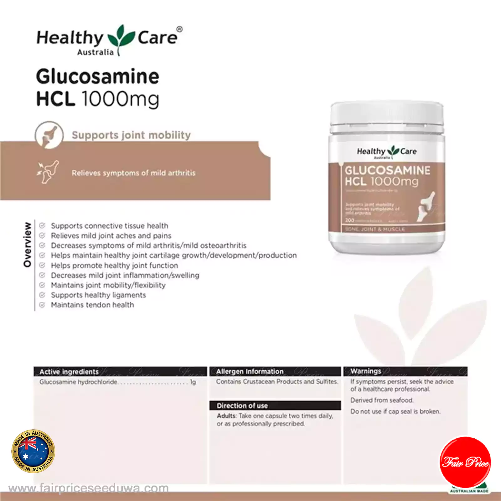 Healthy Care Glucosamine HCL 1000mg 200 Capsules - Image 5